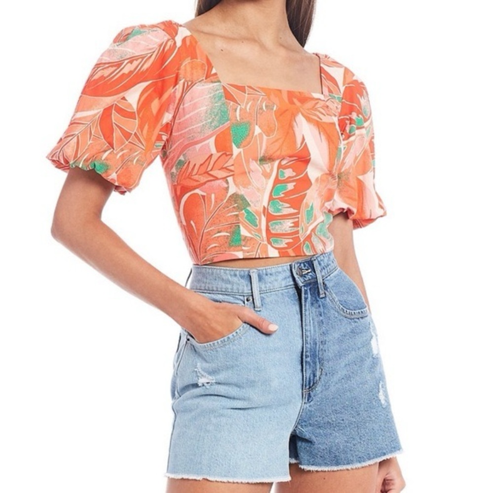 GB Square Neck Print Puff Sleeve Top